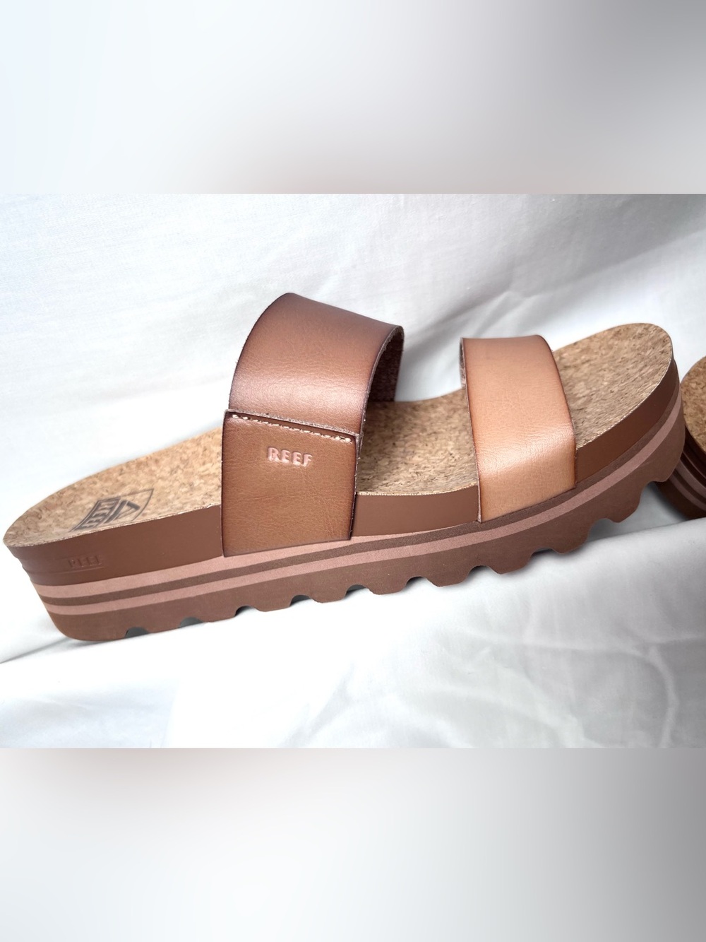Reef Women's Cushion Vista Hi Brown Double-Strap Platform Slide Sandals - Picture 3 of 8